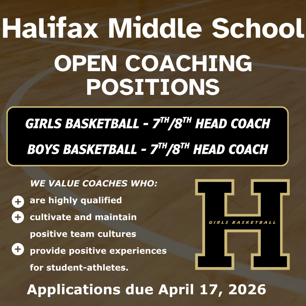 Halifax Area Middle School has two current coaching vacancies. We are seeking qualified applicants to be head coaches for both our 7th/8th GIRLS BASKETBALL and our 7th/8th BOYS BASKETBALL programs. Applications are due by Friday April 17th, and applicants can find complete details online here: https://www.hasd.us/page/coaching-positions