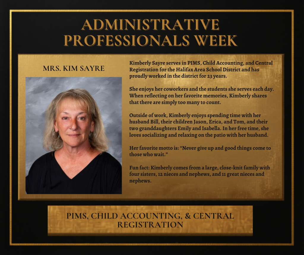 Plaque with gold border featuring an image of a woman, text, and details about her role and experiences.