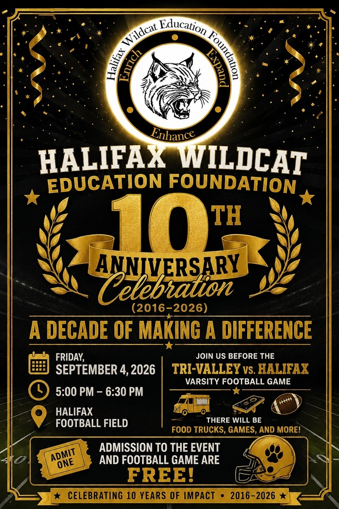 Flyer announcing the Halifax Wildcat Education Foundation 10th anniversary celebration.