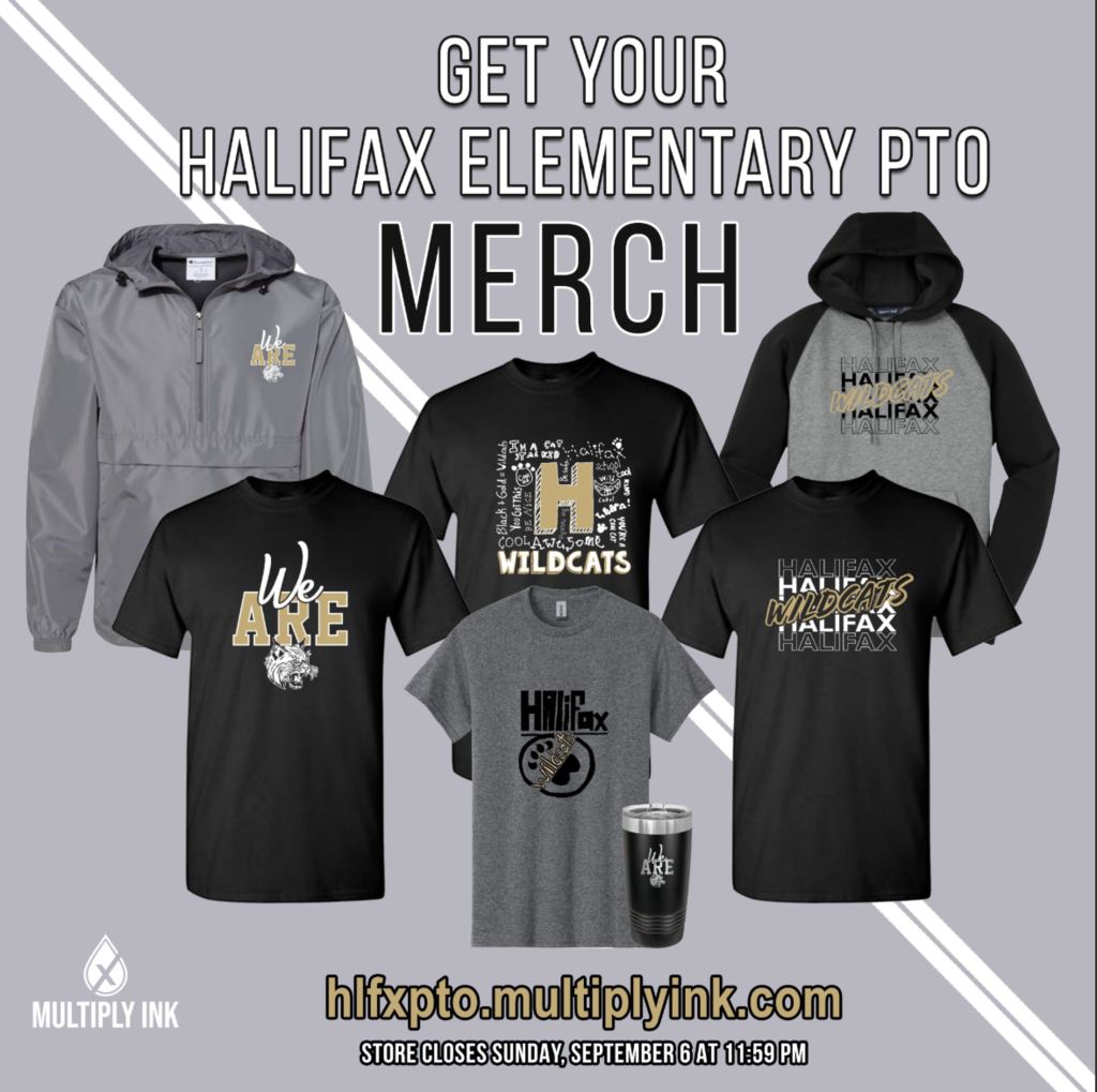 Merchandise includes hoodies, t-shirts, and a tumbler, all featuring the logo "H Wildcats" and "Halifax".