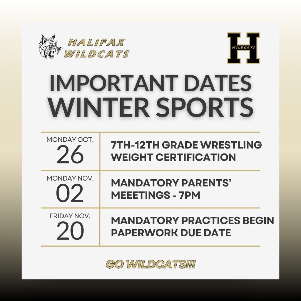 White background with a black border. Text reads "Important Dates Winter Sports" above a schedule.