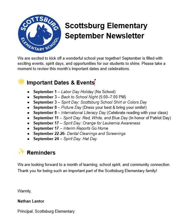 Scottsburg Elementary - September 2025 Newsletter