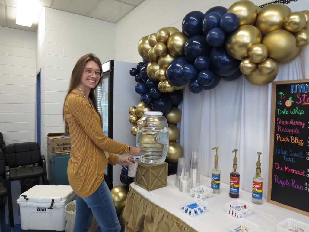 Faculty and Staff at Scottsburg Elementary Enjoy the "Hydration Station" Provided by the PTO