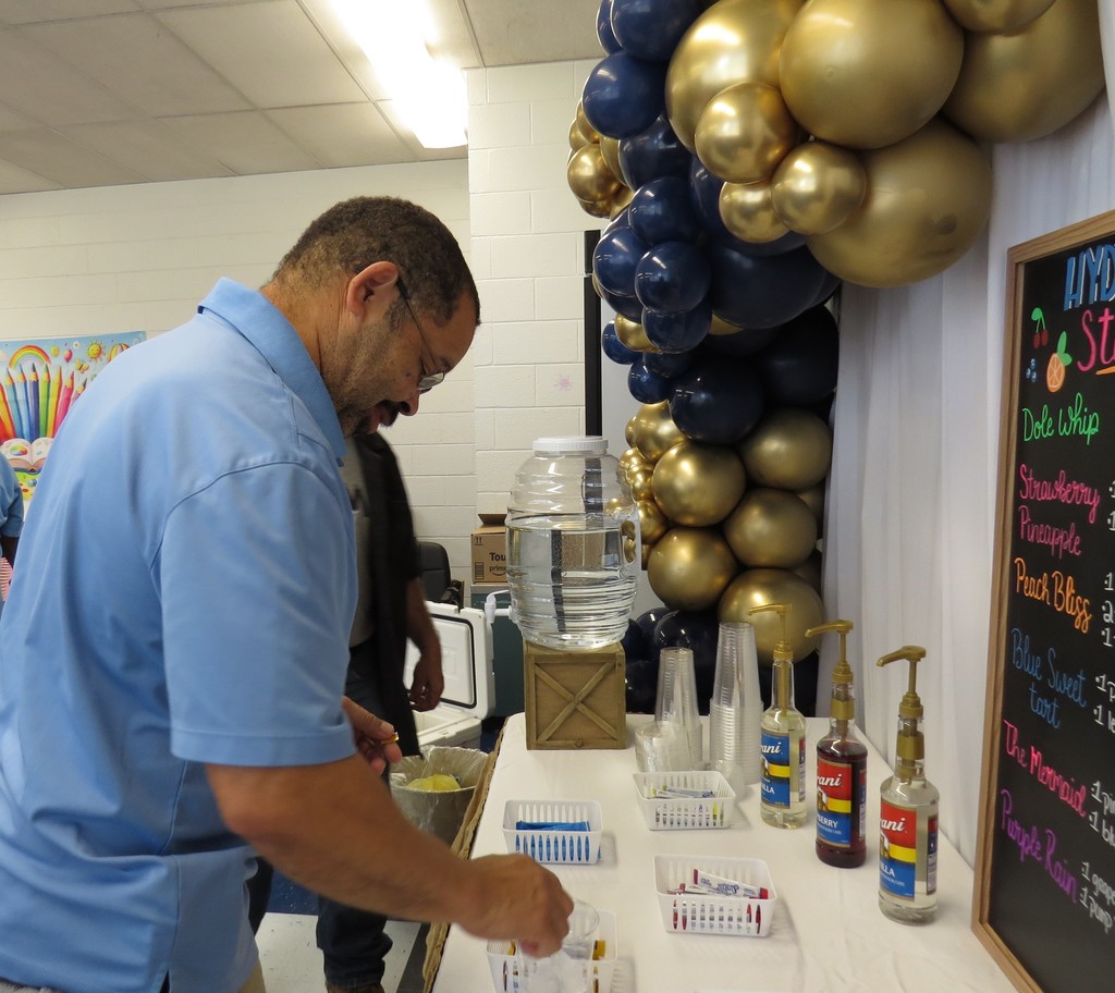 Faculty and Staff at Scottsburg Elementary Enjoy the "Hydration Station" Provided by the PTO