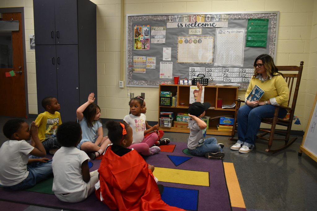 Mrs. Runion  reads Cat in the Hat