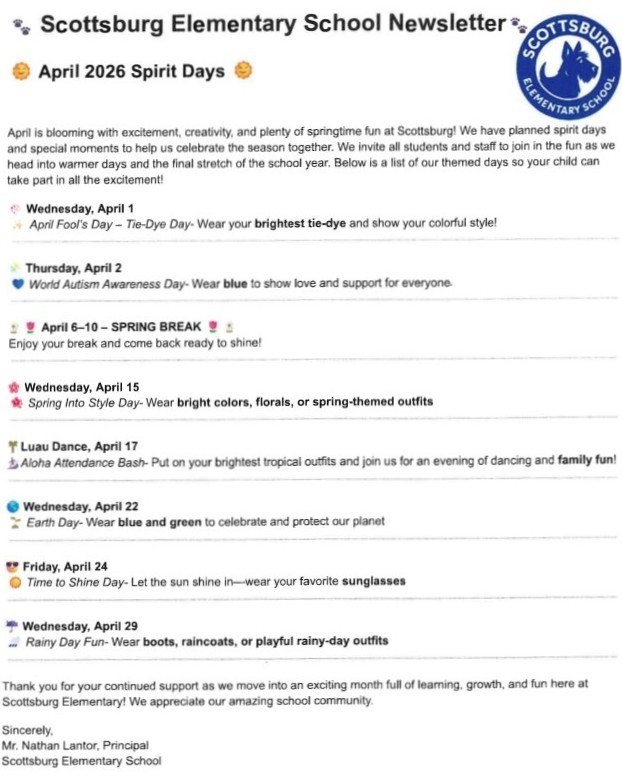 Scottsburg Elementary Newsletter- April 2026