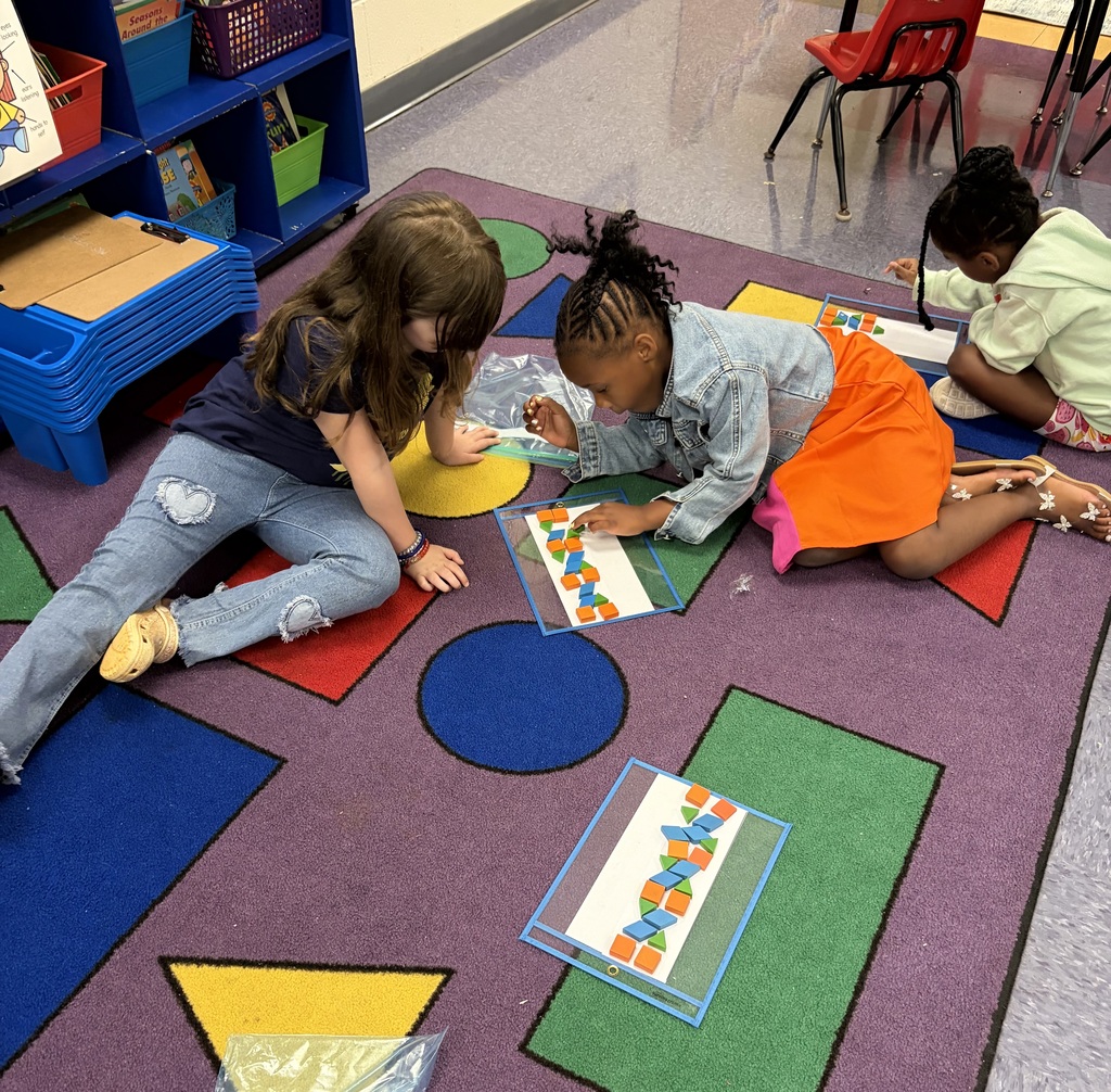 students working with pattern blocks