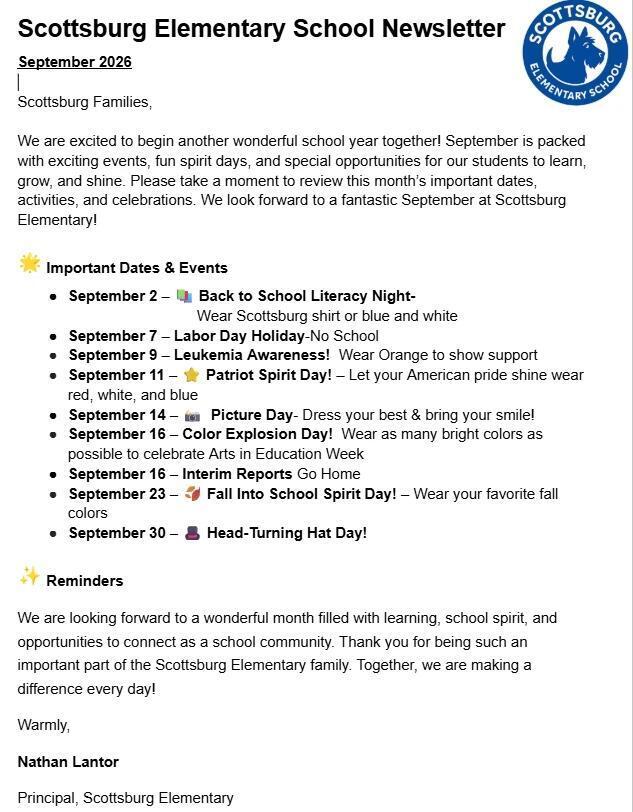Scottsburg Newsletter- Events