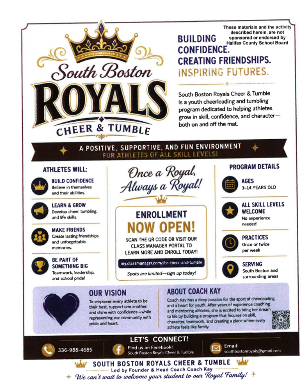 South Boston Royals Cheer & Tumble program information
