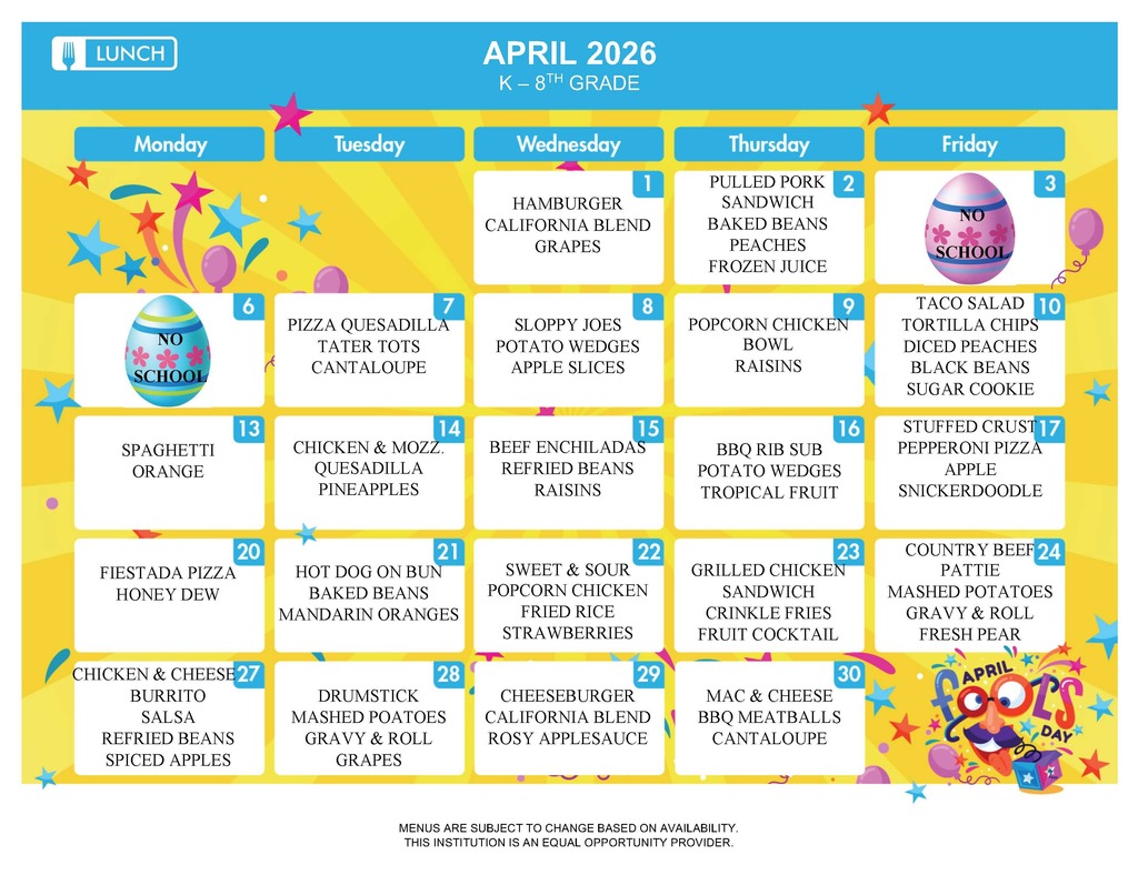 April Lunch Menu