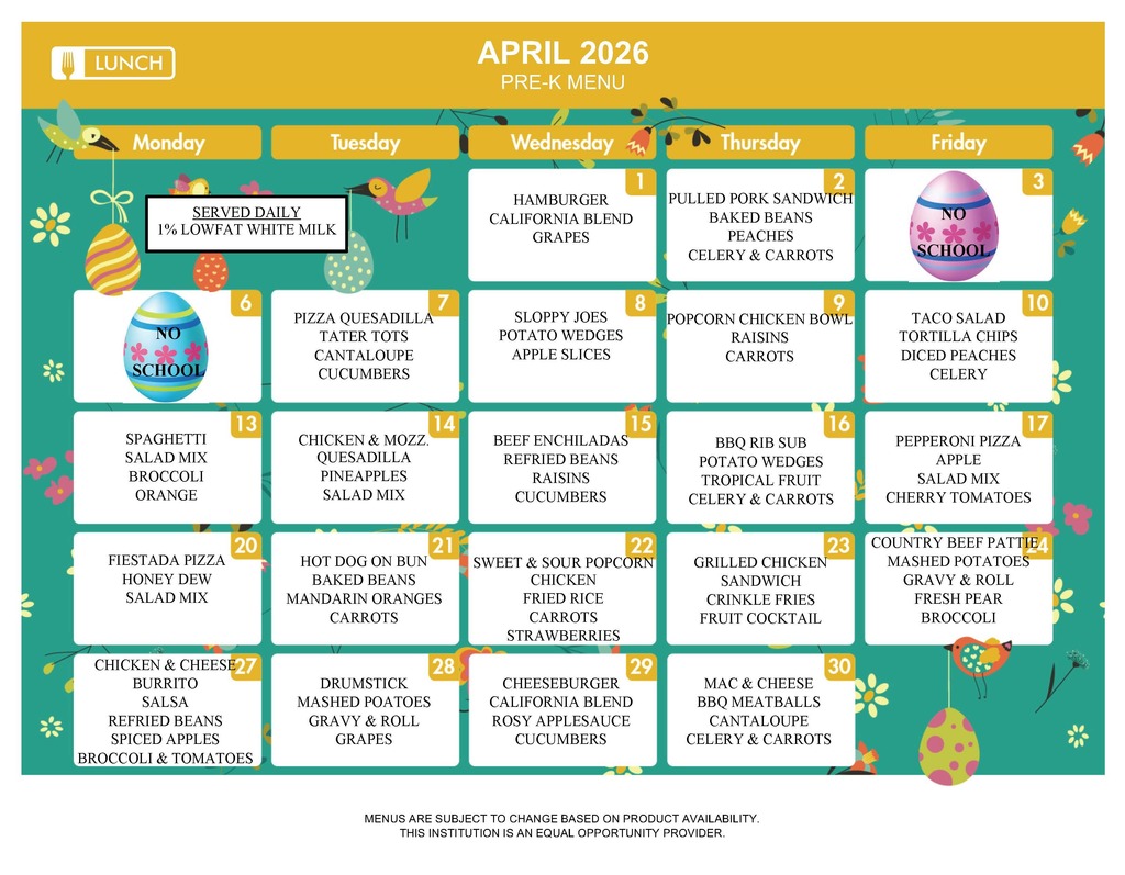 April PK Lunch Menu