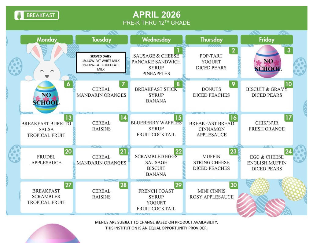 April Breakfast Menu