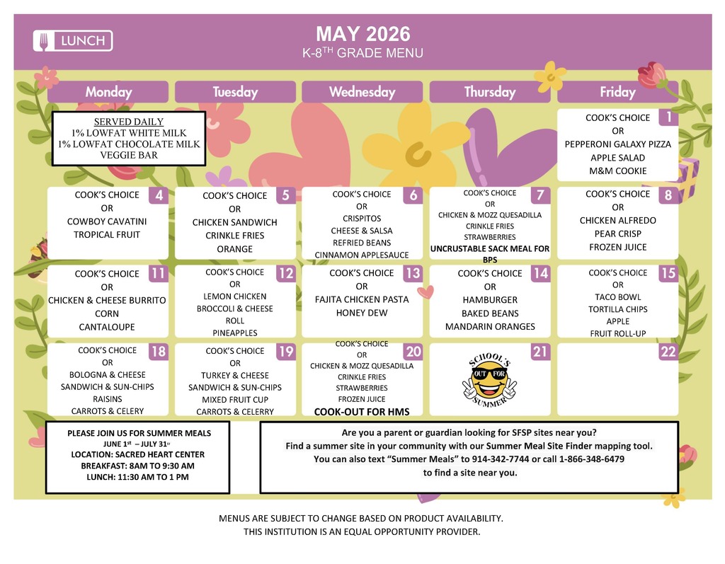 K-8 Lunch Menu