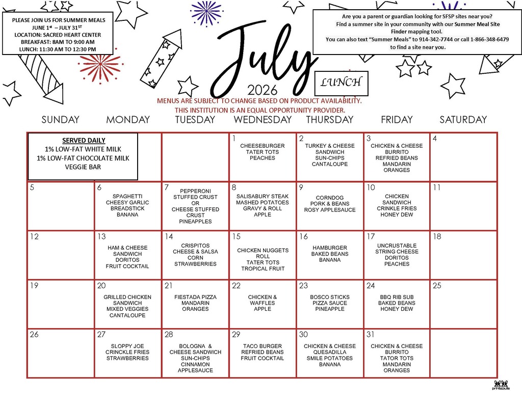 July Lunch Menu