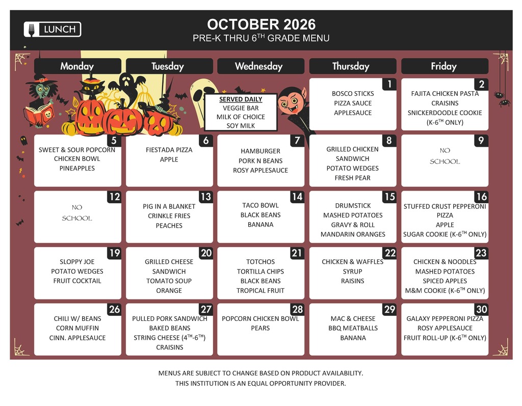 October Lunch Menu