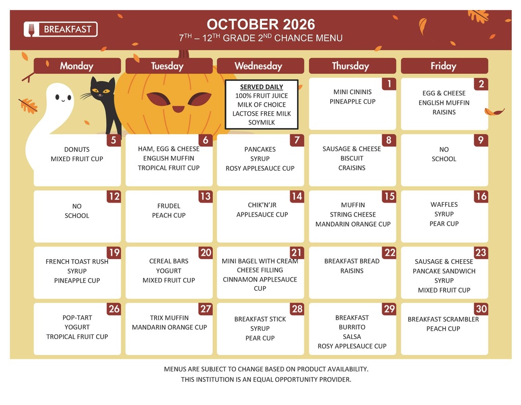 October 2nd Chance Breakfast Menu