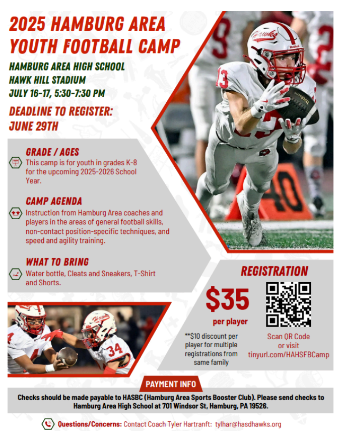 2025 Hamburg Area Youth Football Camp Flyer