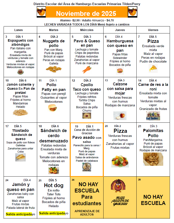 Spanish November lunch menu 