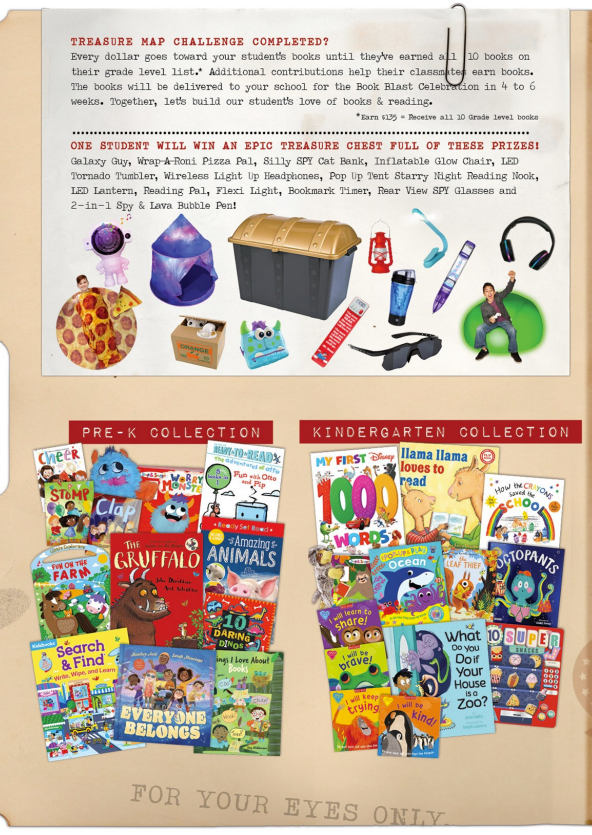 Book Blast Treasure map showing prizes