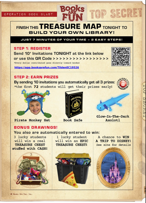 Book Blast Treasure map showing prizes