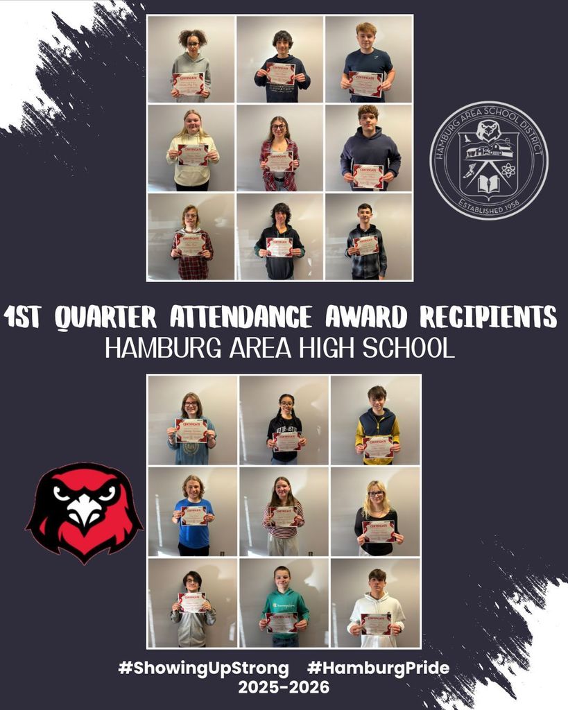 A poster showing two squares with 9 pictures in each that show students chosen for excellent attendance.