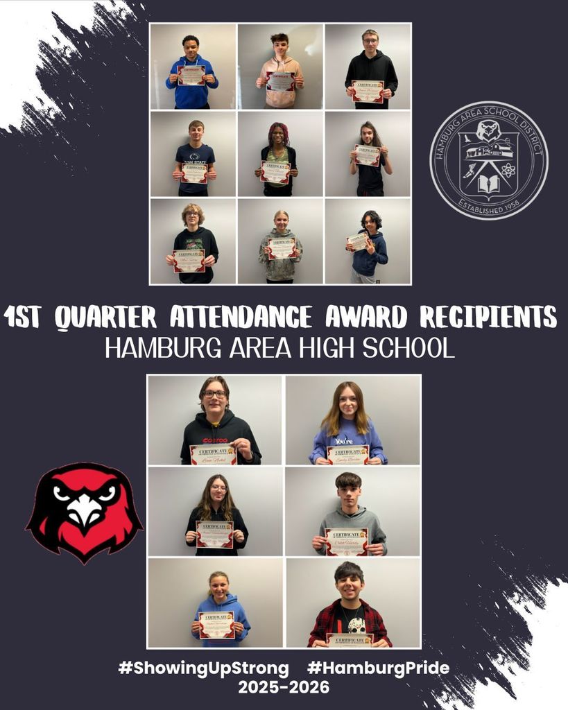 A poster showing two squares with 9 pictures in each that show students chosen for excellent attendance.