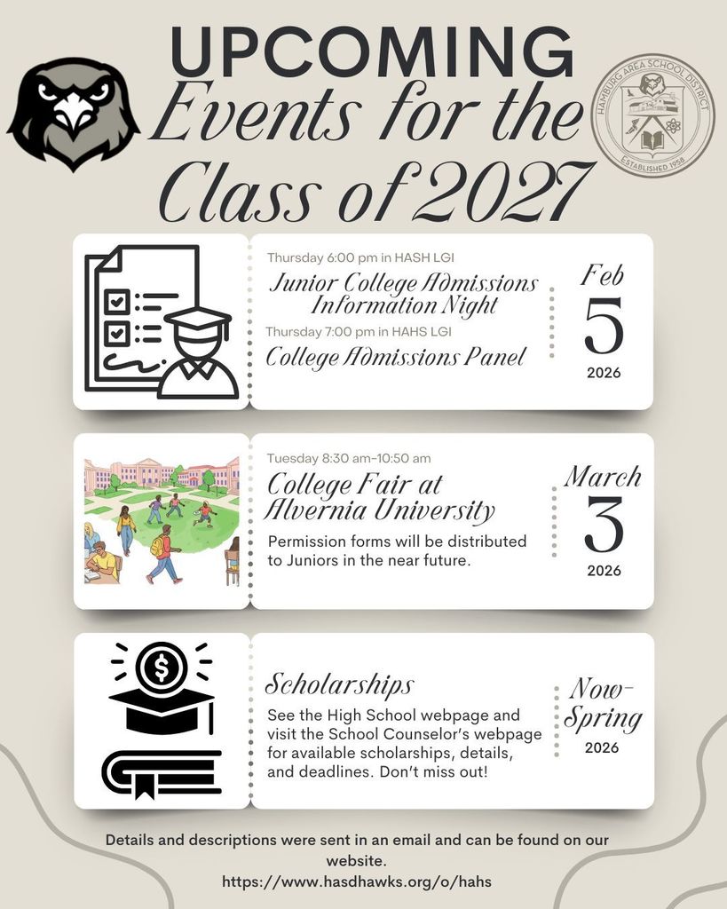Flyer showing events for the Junior Class college preparation.