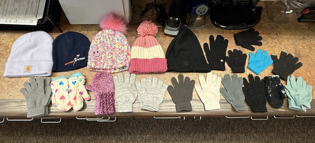 Various hats and gloves
