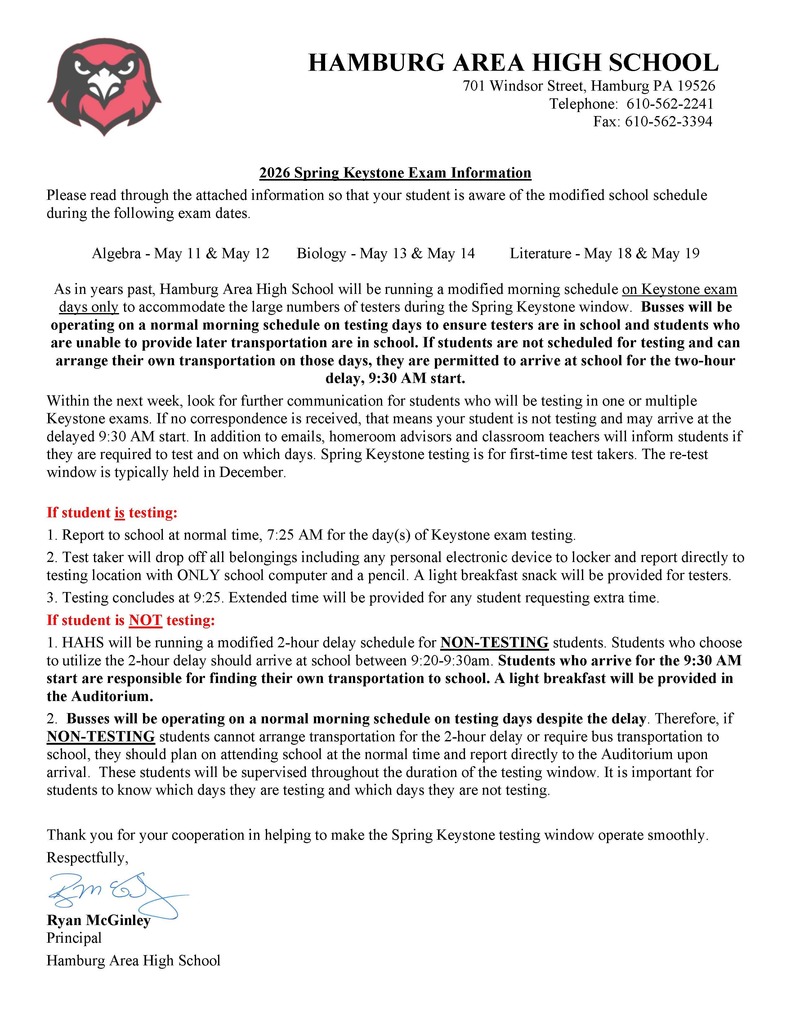 Keystone Exam Information (HAHS Spring 2026)