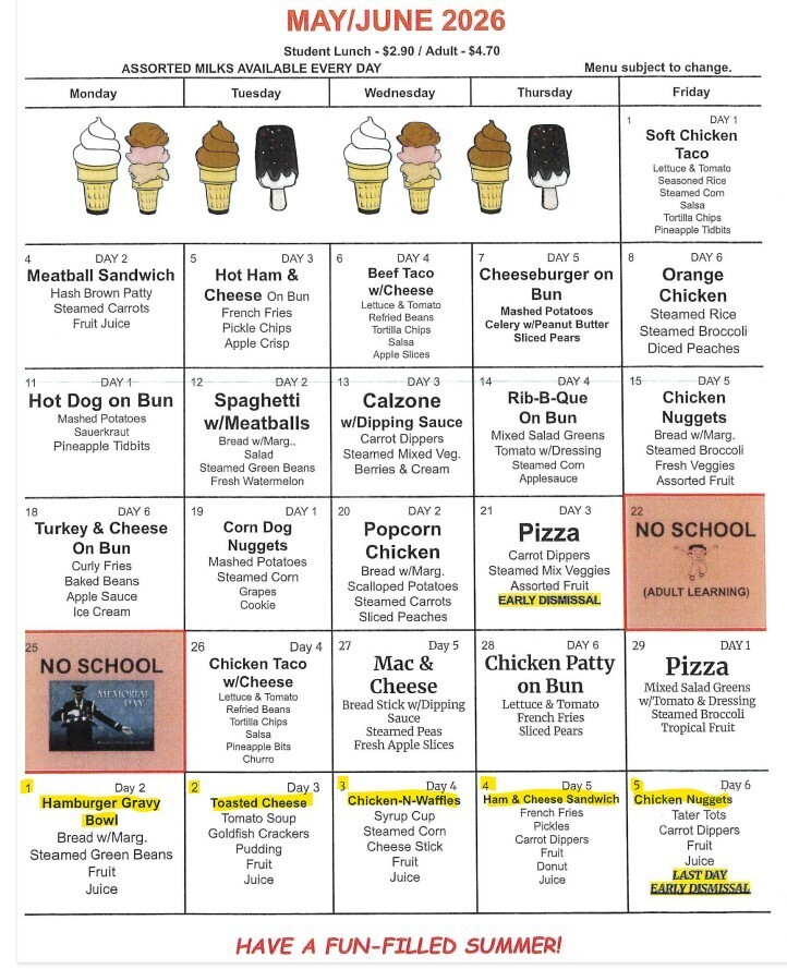 June lunch menu