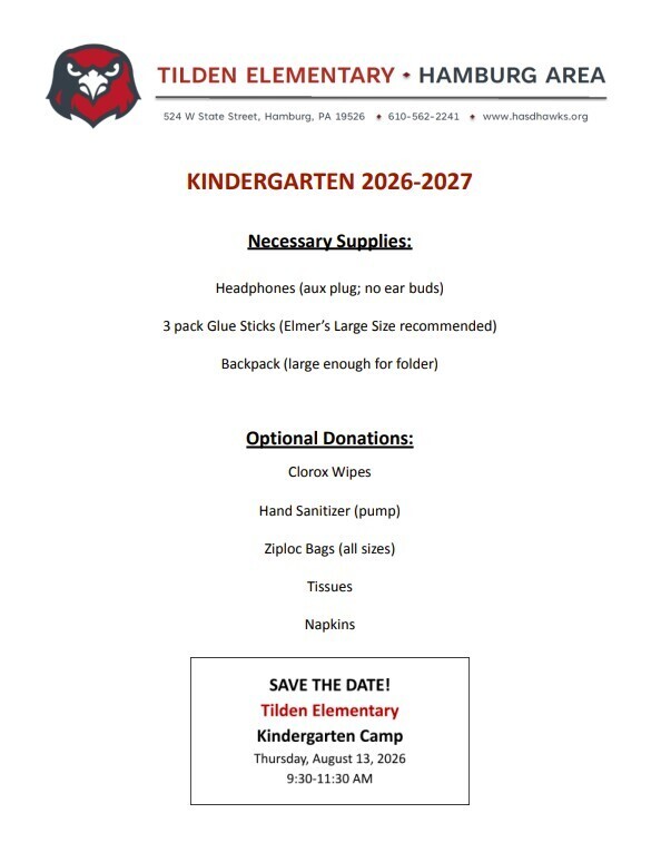 supply list for Kindergarten