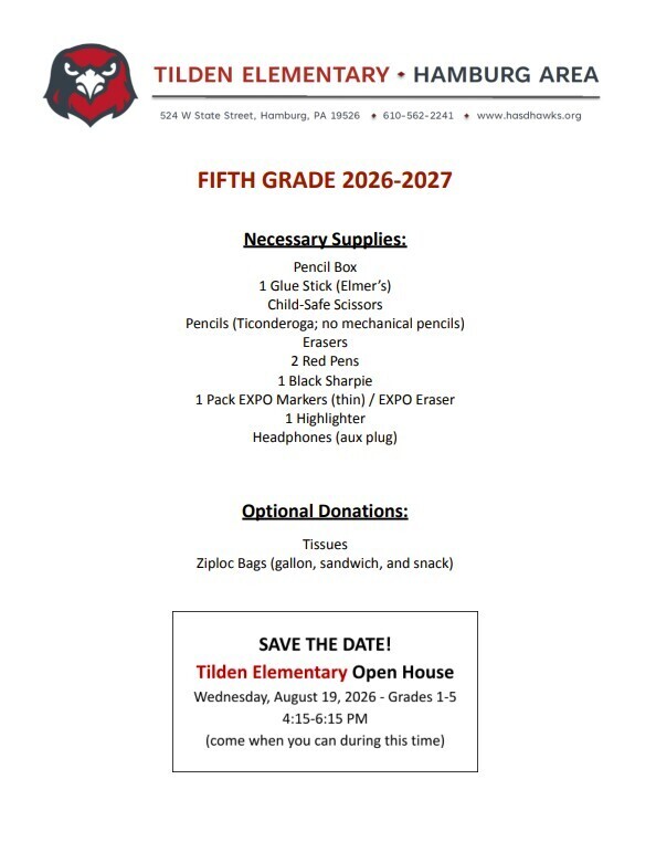 supply list for 5th grade
