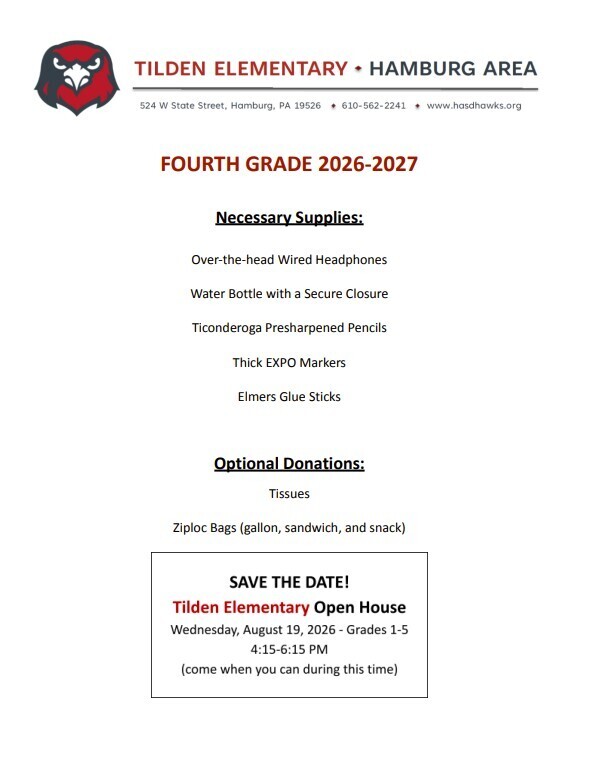 supply list for 4th grade