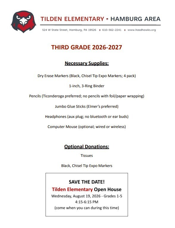 supply list for 3rd grade