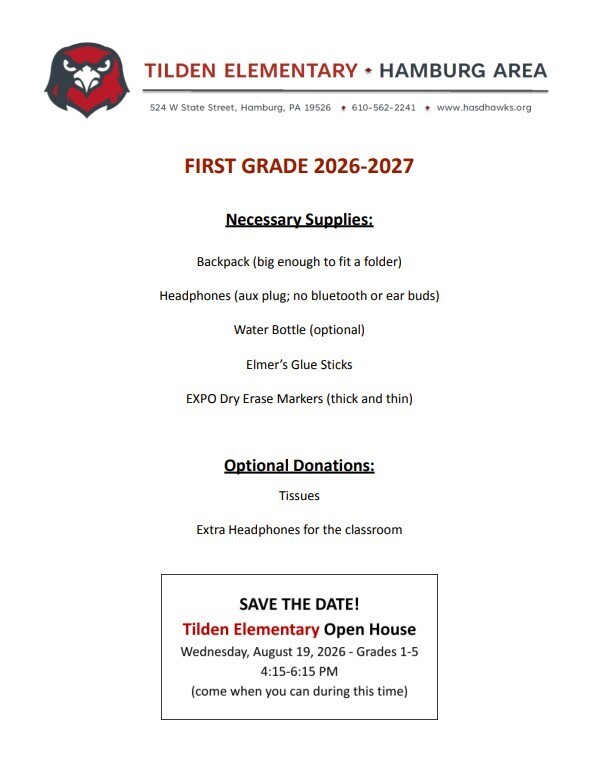 supply list for 1st grade