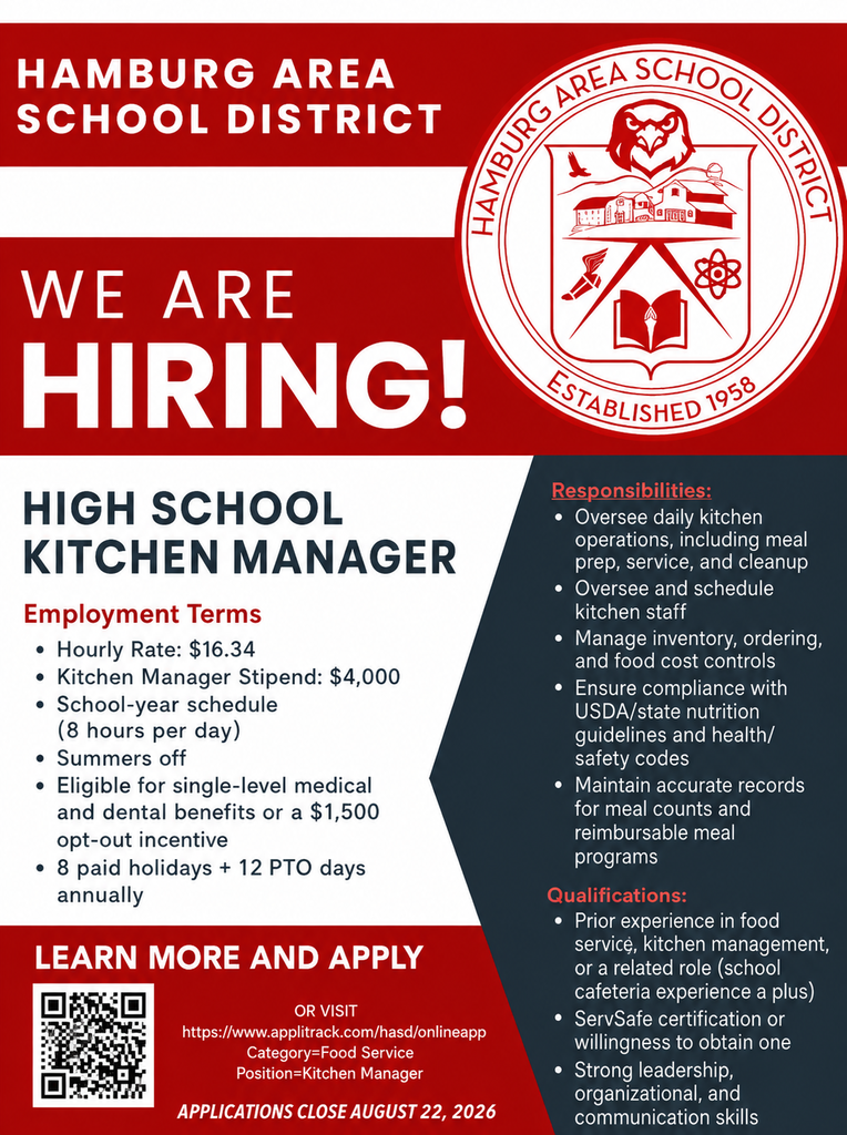 Now Hiring HS Kitchen Manager