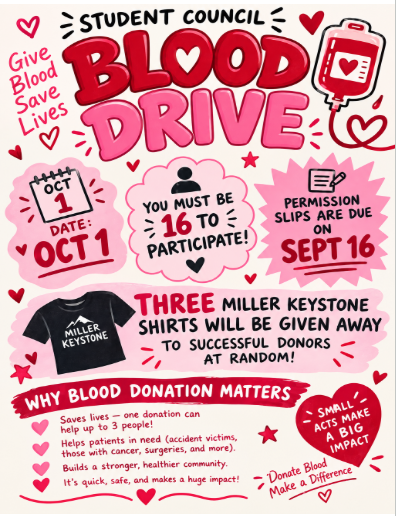 Blood drive flyer announcing October 1st as the day to give blood.