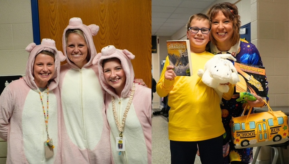 Teachers and students dressed up for book character day.