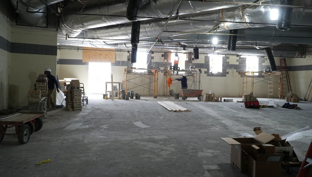 Construction work in a soon-to-be weight room at Hamilton HIgh School.