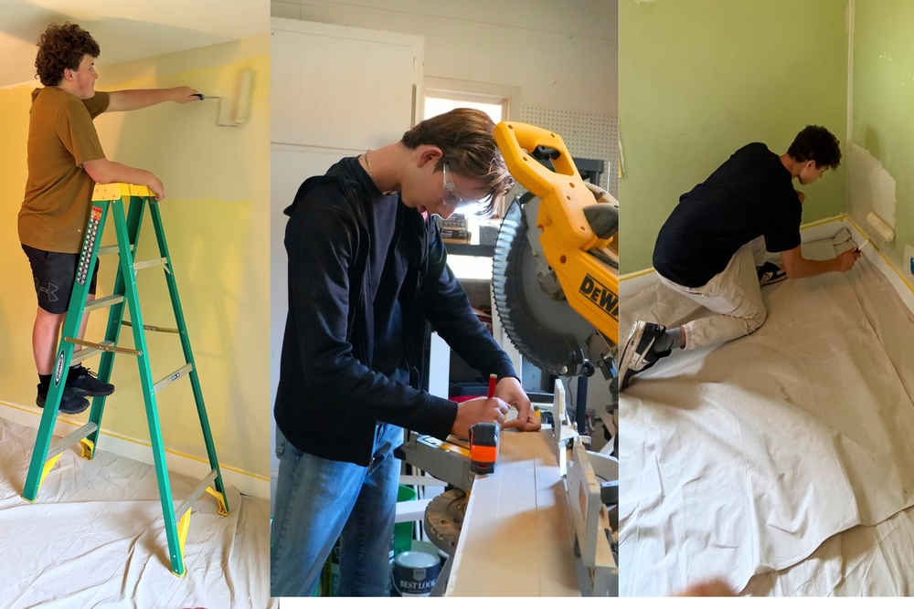 Hamilton High School Ignite students paint and prepare to saw.