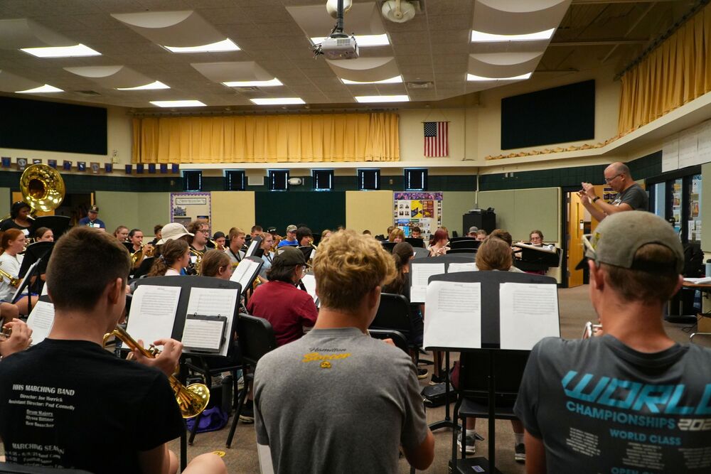 Hamilton High School band practice during camp.