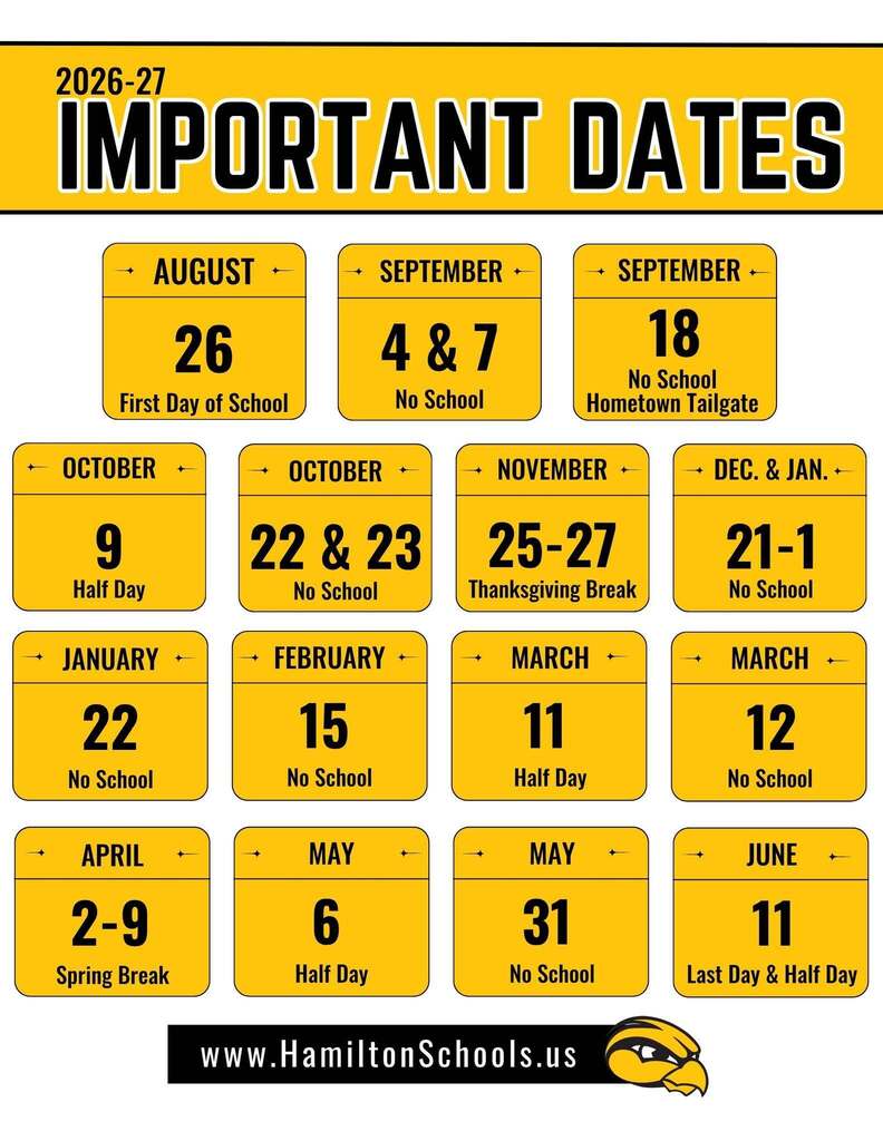 Important Dates for the 2026-27 school year.