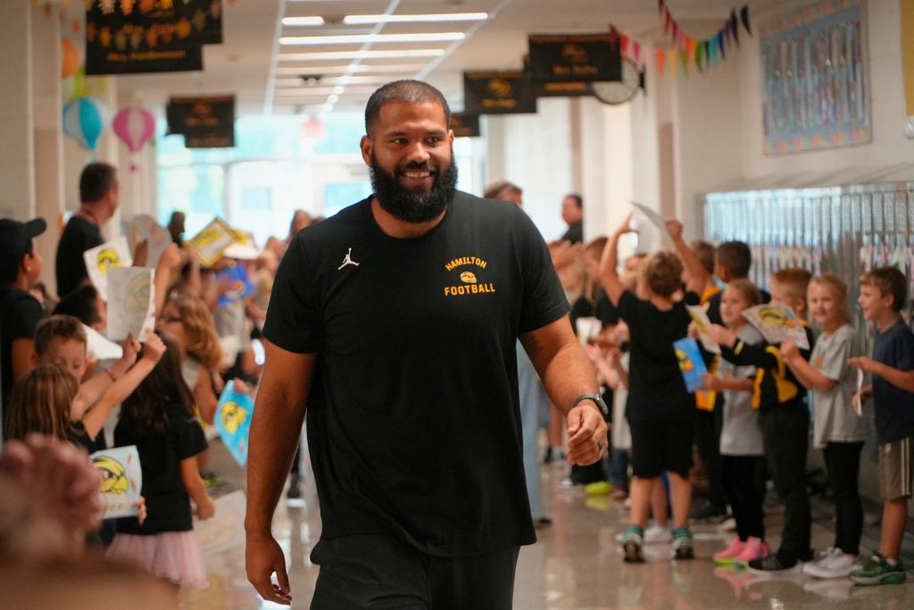 Hamilton football visits Hamilton Elementary.