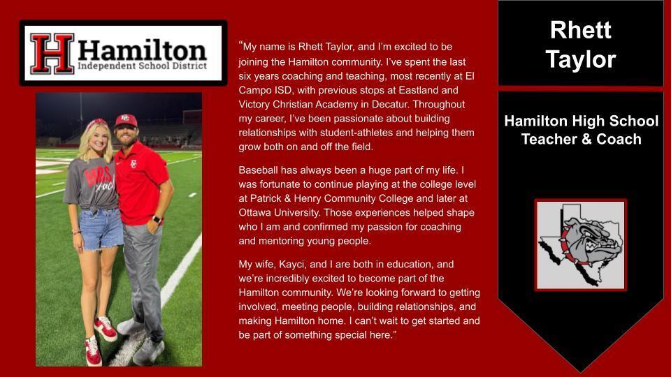 New HS Teacher & Coach - Rhett Taylor