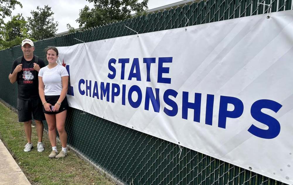Harper Lengefeld and Coach Miles Selers at Tennis State Championships