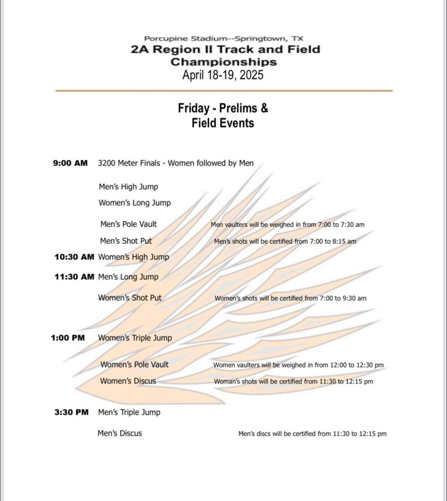 Friday Regional Track Schedule