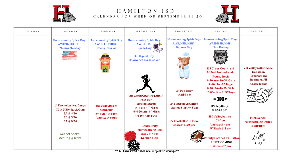 HISD Weekly Calendar
