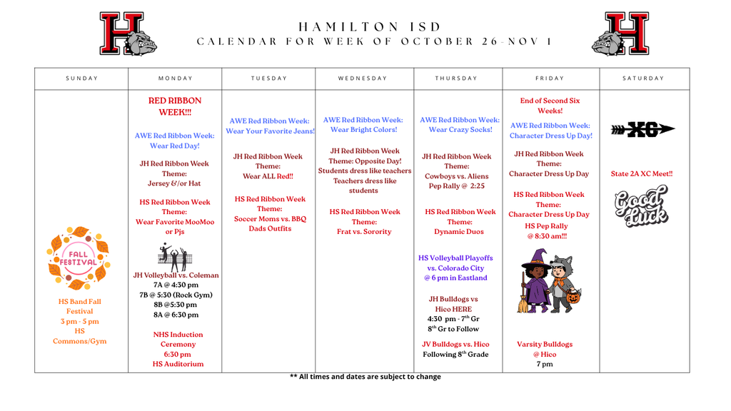 Updated Weekly Calendar