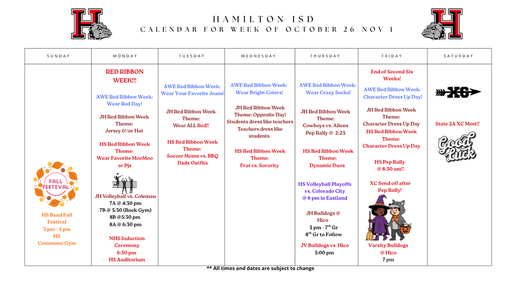 Updated Weekly Calendar