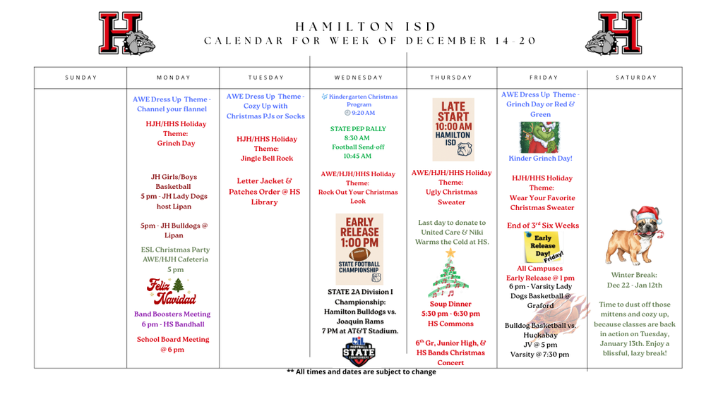 HISD Weekly Calendar